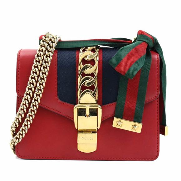 GUCCI Shoulder Bag Sylvie Leather Red Women's 431666 r10586a - Picture 1 of 5